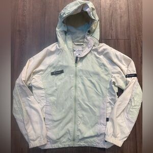 Columbia Womens Medium Green Hooded Windbreaker Jacket Packable Lightweight
